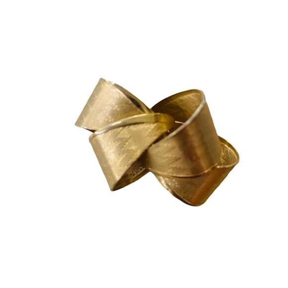 Goldtone Bow Textured Chevron Texture Brooch Pin Dimensional 1.8" - Picture 2 of 14